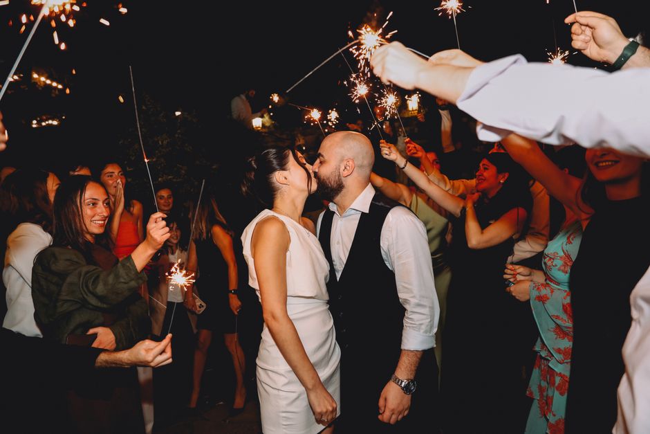 Sparkler wedding exit showcasing bridal portraits style